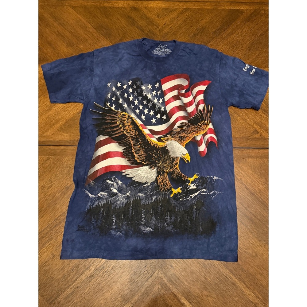The Mountain American Flag Bald Eagle Tie Dye Graphic T-Shirt Blue Mens Medium